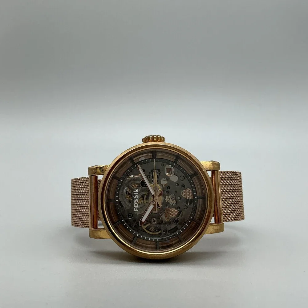Fossil ME3099 Mens Watch 38mm Skeleton Dial Rose Gold Tone Bracelet Automatic